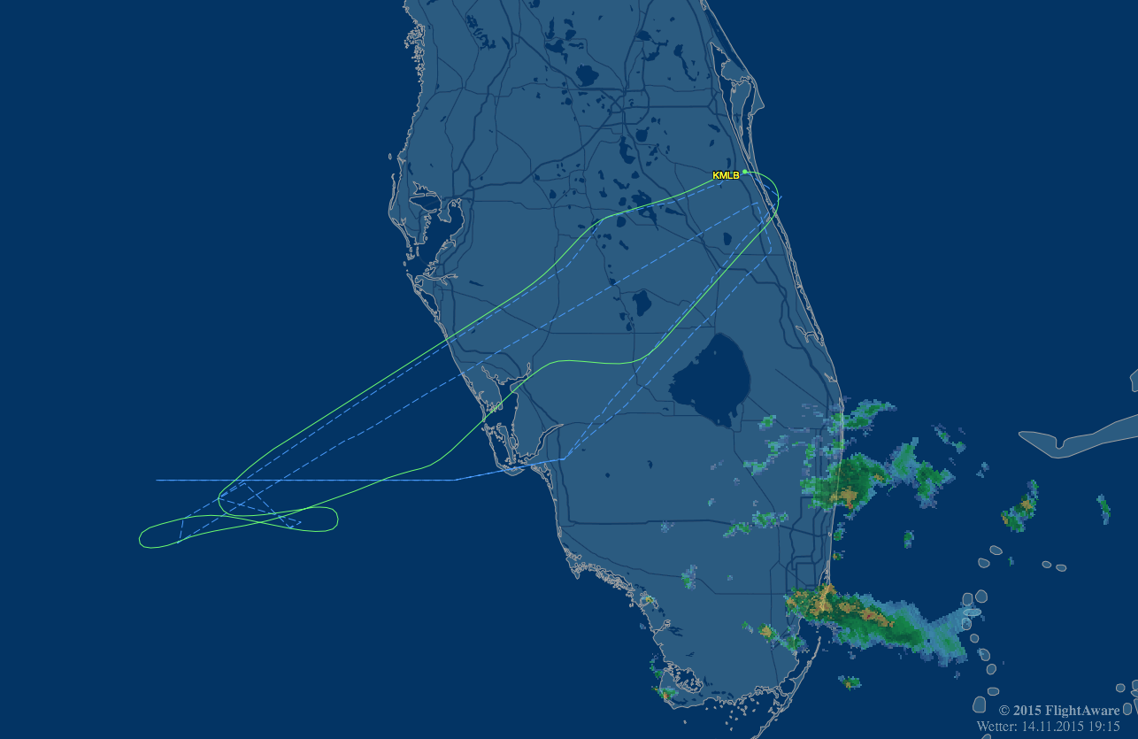 The flight route over Florida and the Gulf of Mexico.